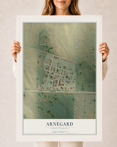 Map of Arnegard, North Dakota, 24 x 36 inch print in a white wood frame
