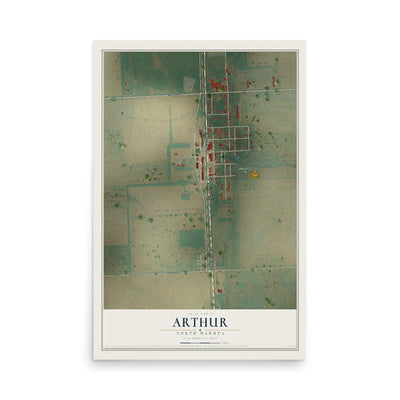 Map of Arthur, North Dakota, 12 x 18 inch unframed archival matte print