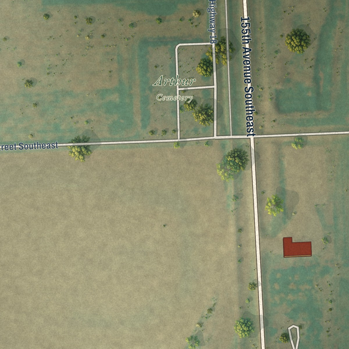 Second close-up of the map of Arthur, North Dakota print showing more streets and buildings