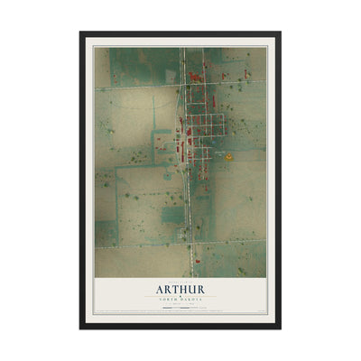 Map of Arthur, North Dakota, 12 x 18 inch print in a black wood frame