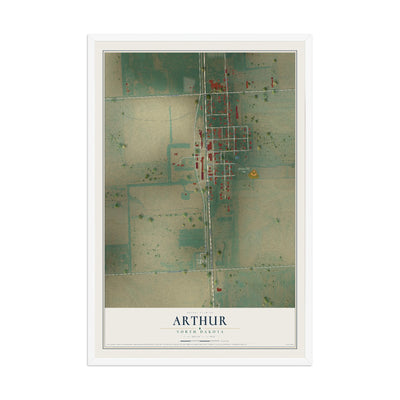 Map of Arthur, North Dakota, 12 x 18 inch print in a white wood frame