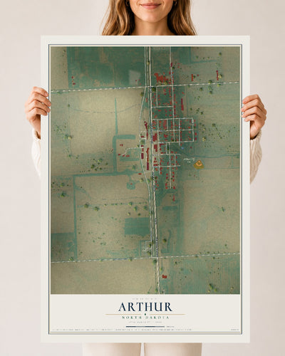 Map of Arthur, North Dakota, 24 x 36 inch unframed archival matte print