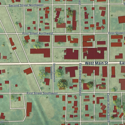 Close-up of the map of Ashley, North Dakota print showing street and building detail