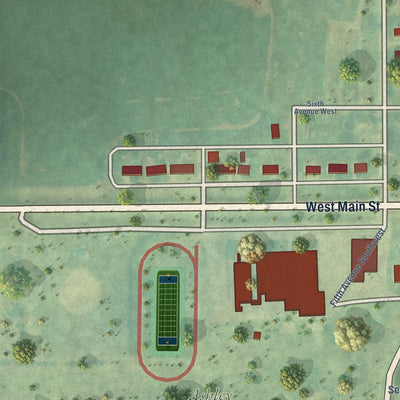 Second close-up of the map of Ashley, North Dakota print showing more streets and buildings