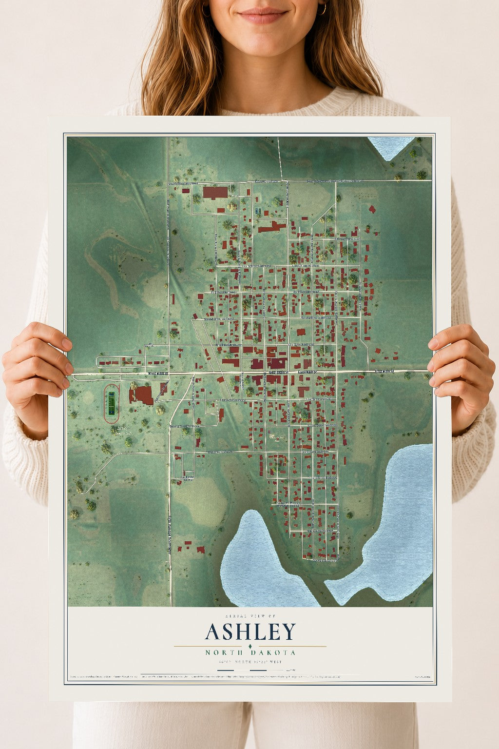 Map of Ashley, North Dakota, 18 x 24 inch unframed archival matte print
