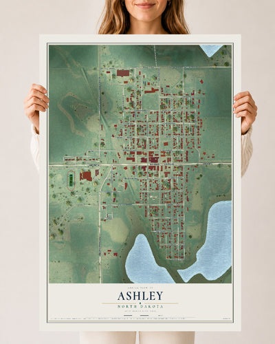Map of Ashley, North Dakota, 24 x 36 inch unframed archival matte print