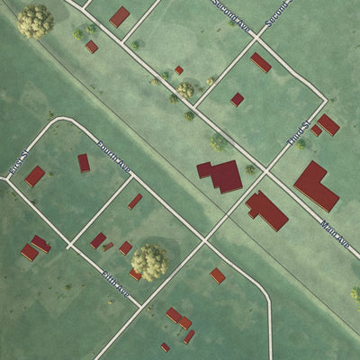Close-up of the map of Ayr, North Dakota print showing street and building detail