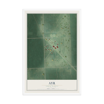 Map of Ayr, North Dakota, 12 x 18 inch print in a white wood frame