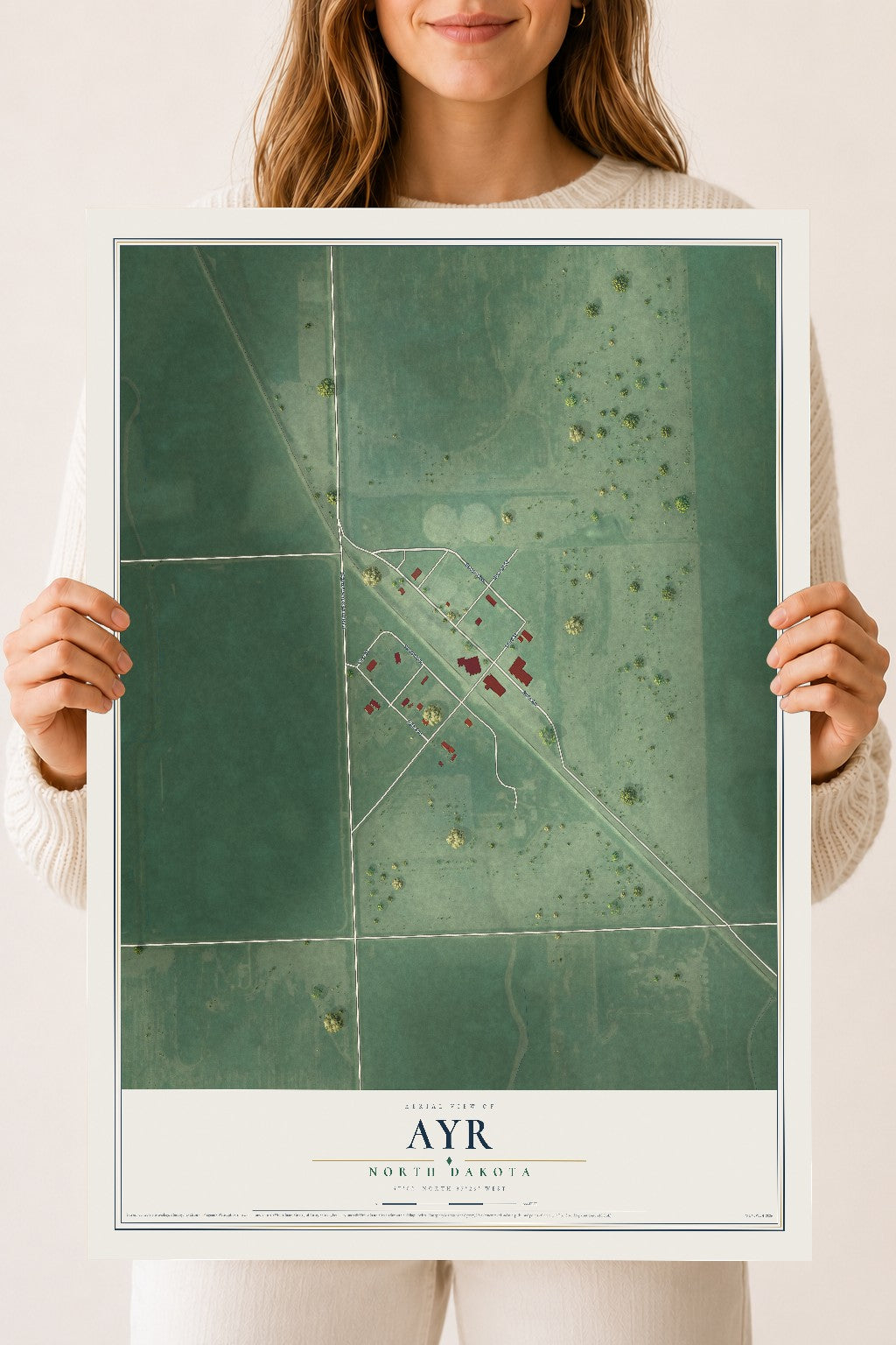 Map of Ayr, North Dakota, 18 x 24 inch unframed archival matte print
