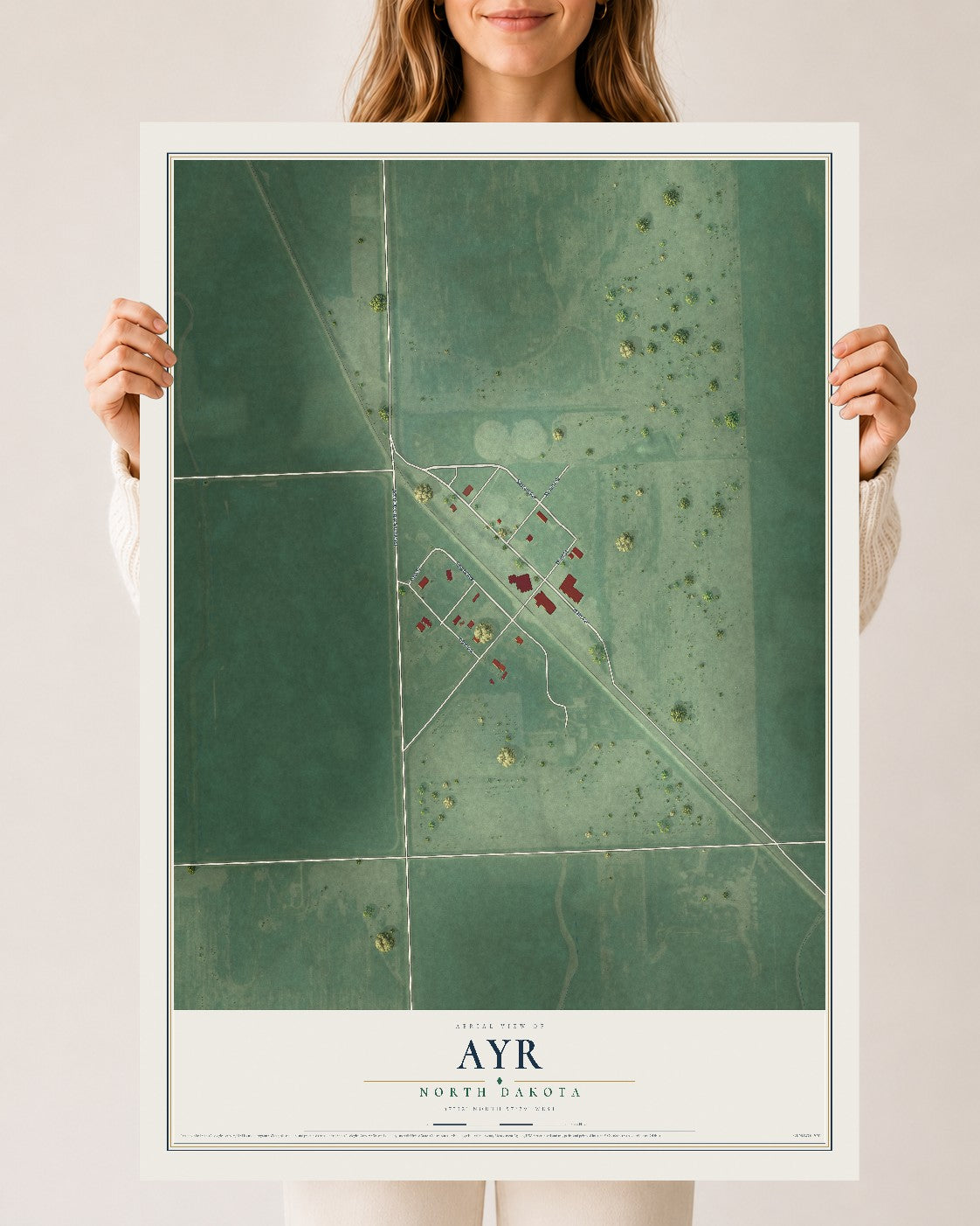 Map of Ayr, North Dakota, 24 x 36 inch unframed archival matte print