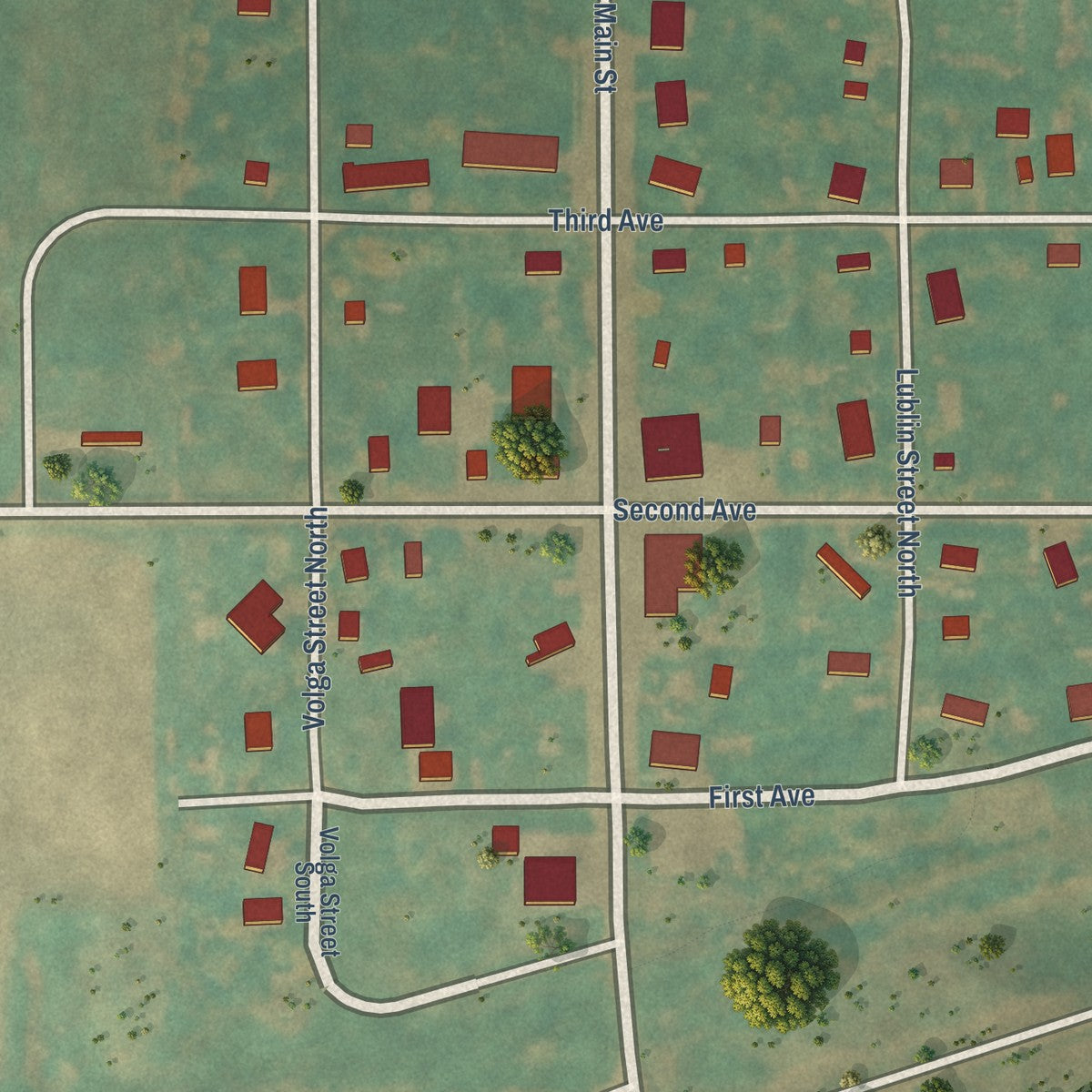 Close-up of the map of Balta, North Dakota print showing street and building detail