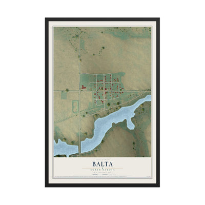 Map of Balta, North Dakota, 12 x 18 inch print in a black wood frame
