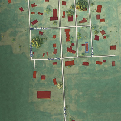 Close-up of the map of Barney, North Dakota print showing street and building detail