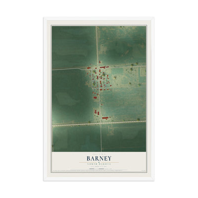 Map of Barney, North Dakota, 12 x 18 inch print in a white wood frame