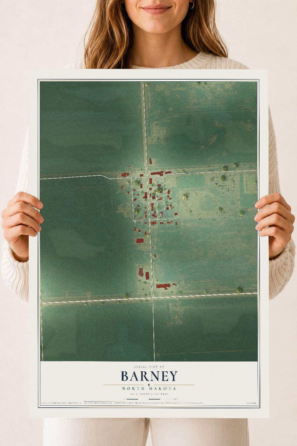 Map of Barney, North Dakota, 18 x 24 inch unframed archival matte print