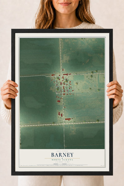 Map of Barney, North Dakota, 18 x 24 inch print in a black wood frame