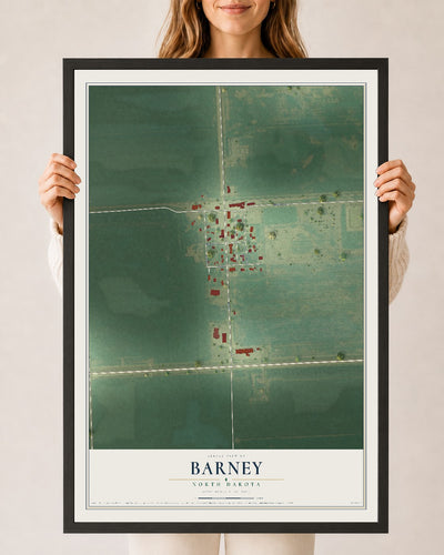 Map of Barney, North Dakota, 24 x 36 inch print in a black wood frame