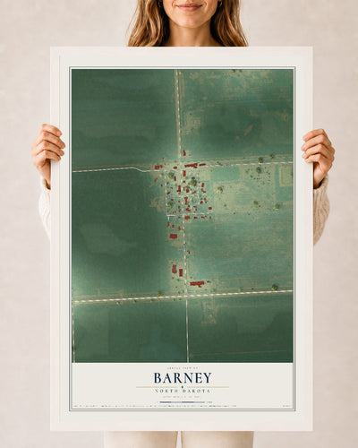 Map of Barney, North Dakota, 24 x 36 inch print in a white wood frame