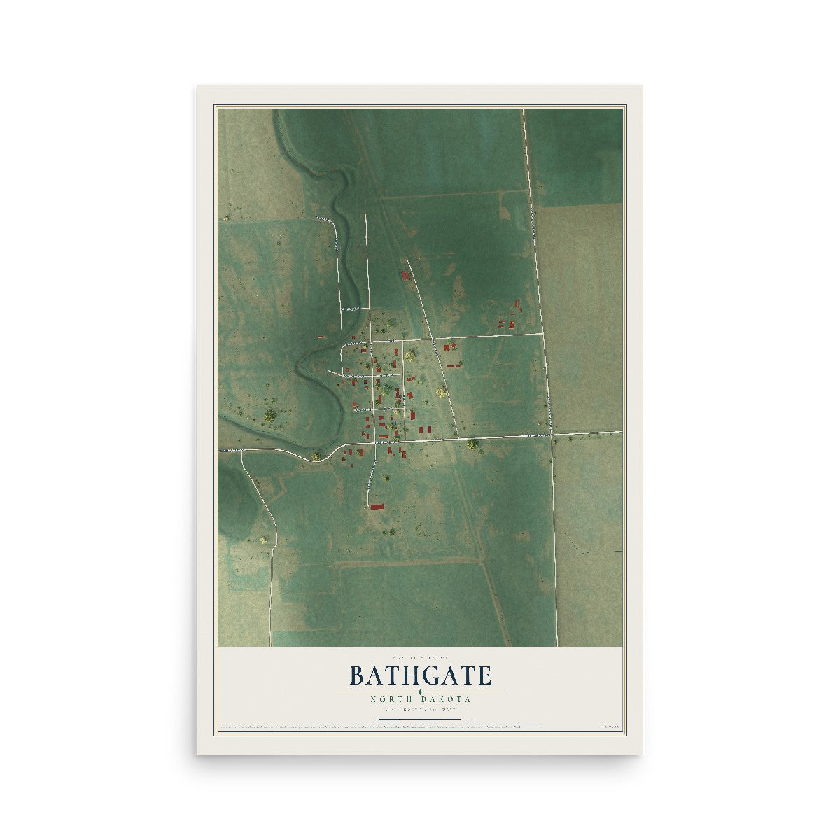 Map of Bathgate, North Dakota, 12 x 18 inch unframed archival matte print