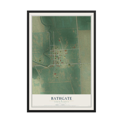 Map of Bathgate, North Dakota, 12 x 18 inch print in a black wood frame