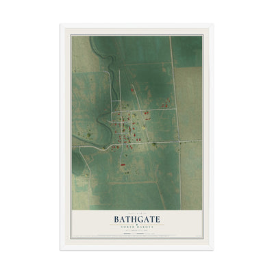 Map of Bathgate, North Dakota, 12 x 18 inch print in a white wood frame