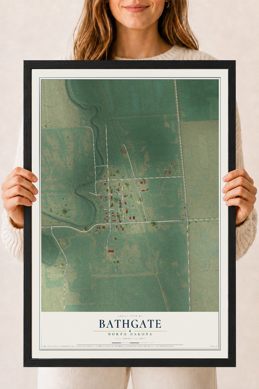 Map of Bathgate, North Dakota, 18 x 24 inch print in a black wood frame
