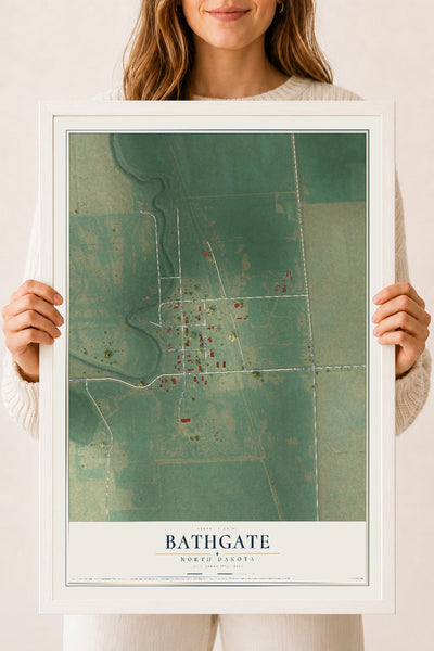 Map of Bathgate, North Dakota, 18 x 24 inch print in a white wood frame