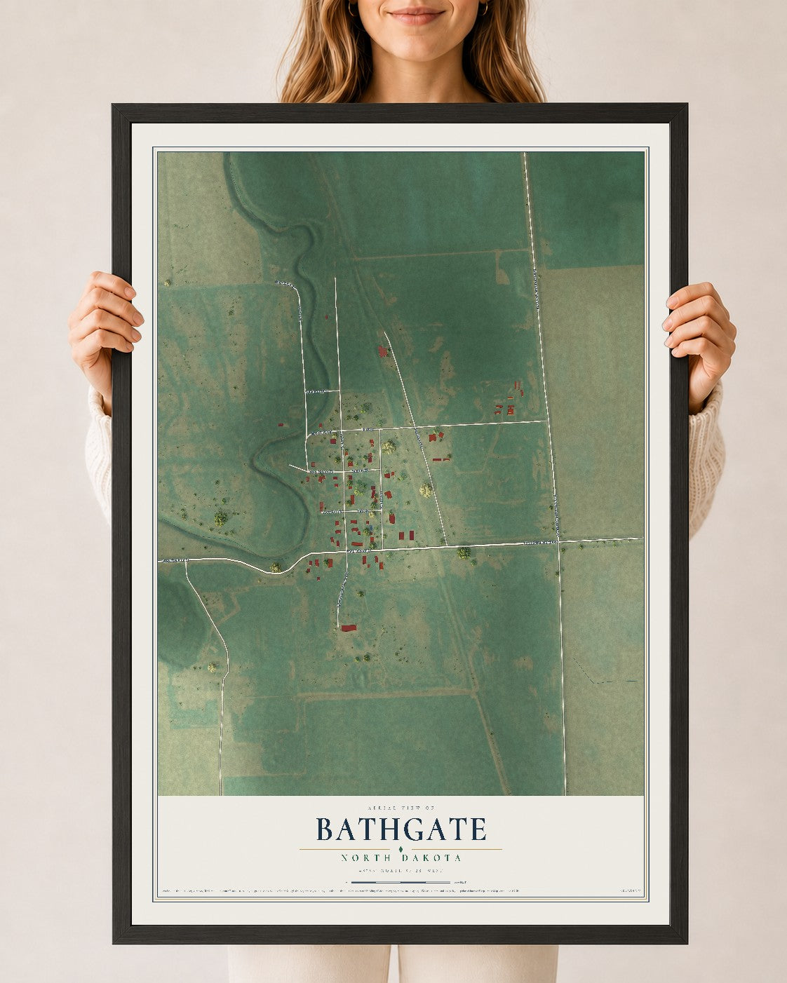 Map of Bathgate, North Dakota, 24 x 36 inch print in a black wood frame
