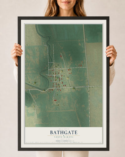 Map of Bathgate, North Dakota, 24 x 36 inch print in a black wood frame