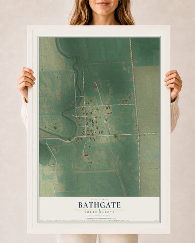 Map of Bathgate, North Dakota, 24 x 36 inch print in a white wood frame