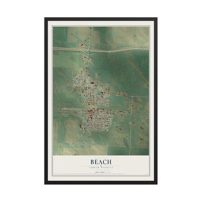 Map of Beach, North Dakota, 12 x 18 inch print in a black wood frame