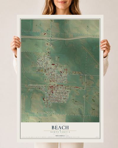 Map of Beach, North Dakota, 24 x 36 inch unframed archival matte print