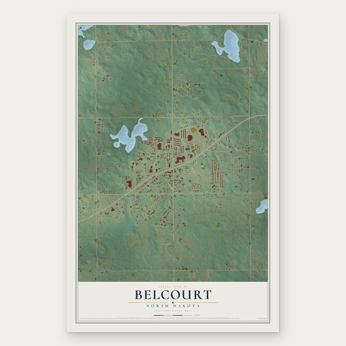 Belcourt, North Dakota map print, the full design