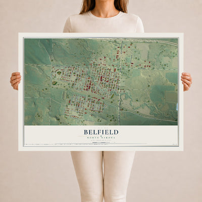 Map of Belfield, North Dakota, 24 x 36 inch unframed archival matte print