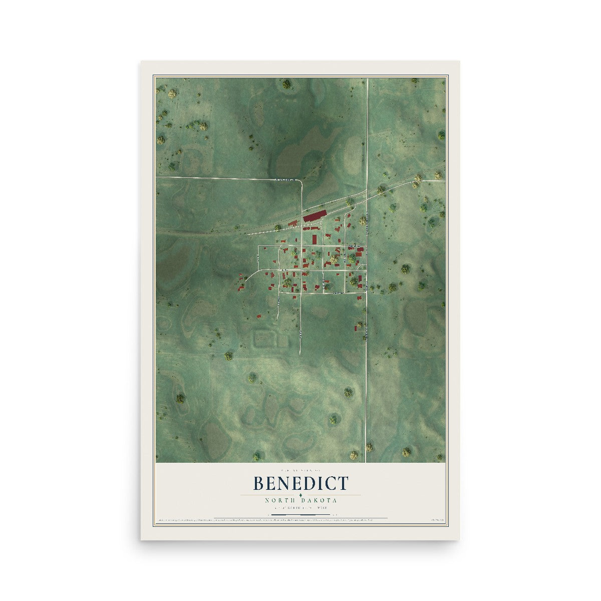 Map of Benedict, North Dakota, 12 x 18 inch unframed archival matte print