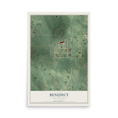 Map of Benedict, North Dakota, 12 x 18 inch unframed archival matte print