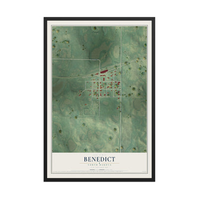 Map of Benedict, North Dakota, 12 x 18 inch print in a black wood frame