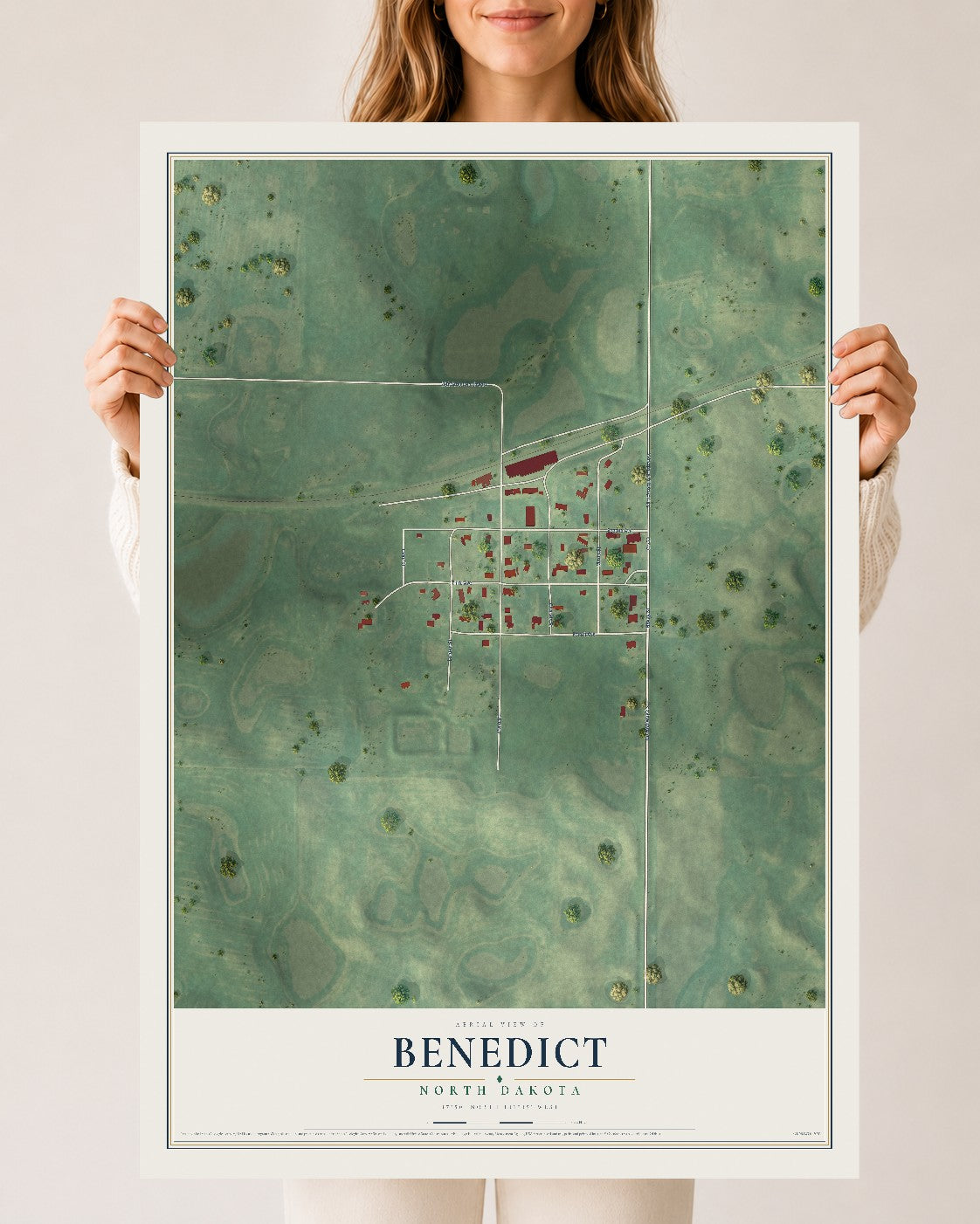 Map of Benedict, North Dakota, 24 x 36 inch unframed archival matte print