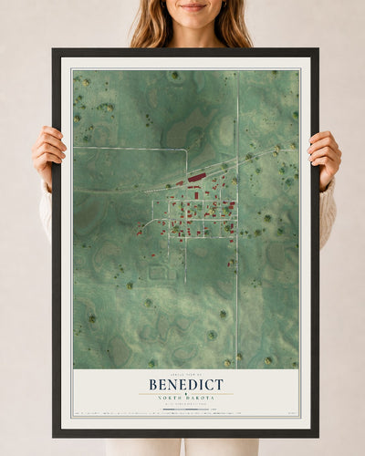 Map of Benedict, North Dakota, 24 x 36 inch print in a black wood frame