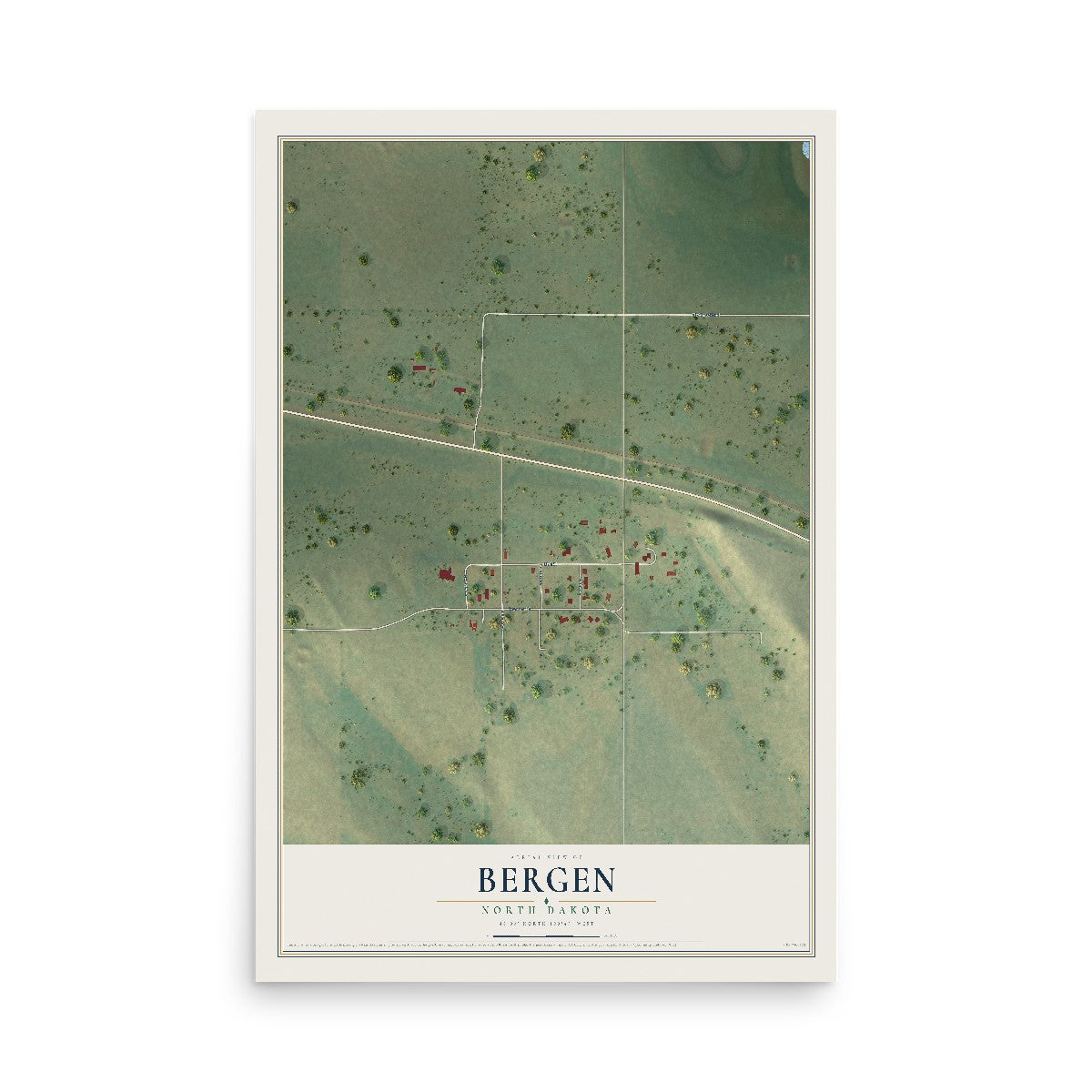 Map of Bergen, North Dakota, 12 x 18 inch unframed archival matte print
