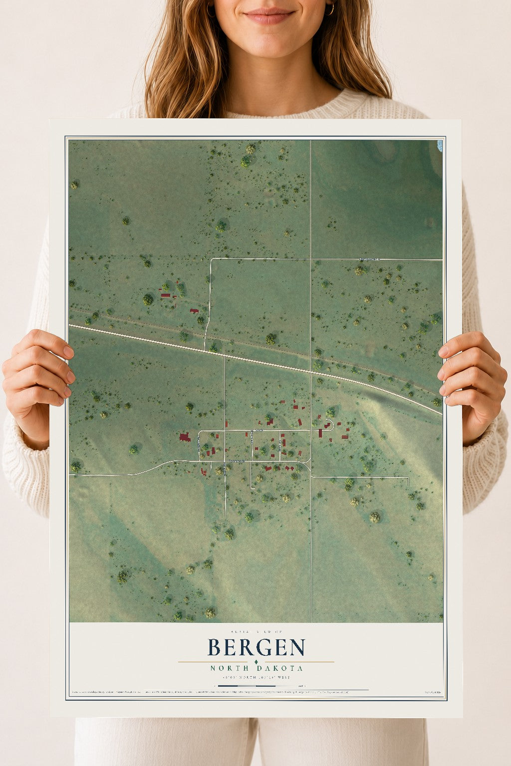 Map of Bergen, North Dakota, 18 x 24 inch unframed archival matte print