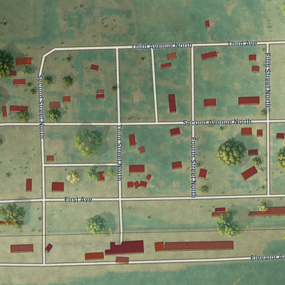 Close-up of the map of Berlin, North Dakota print showing street and building detail