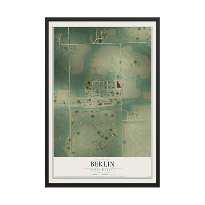 Map of Berlin, North Dakota, 12 x 18 inch print in a black wood frame