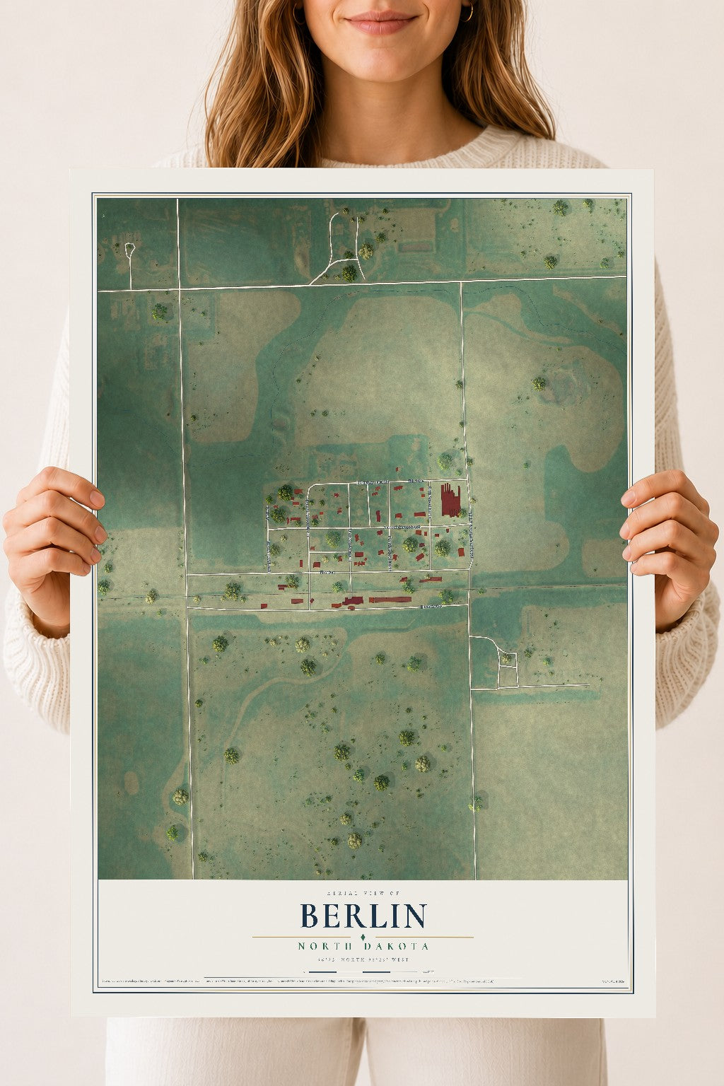 Map of Berlin, North Dakota, 18 x 24 inch unframed archival matte print