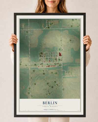 Map of Berlin, North Dakota, 24 x 36 inch print in a black wood frame