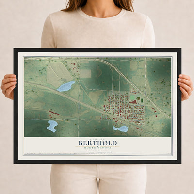 Map of Berthold, North Dakota, 12 x 18 inch print in a black wood frame