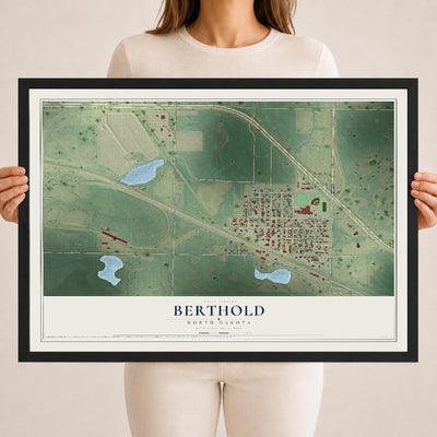 Map of Berthold, North Dakota, 18 x 24 inch print in a black wood frame