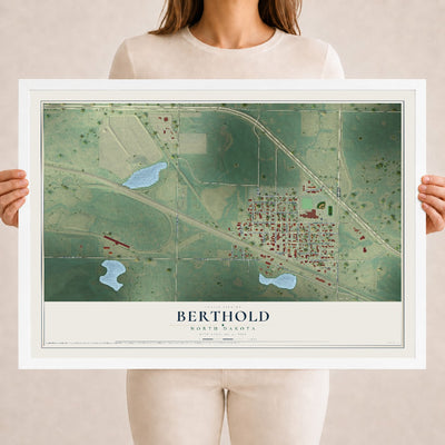 Map of Berthold, North Dakota, 18 x 24 inch print in a white wood frame