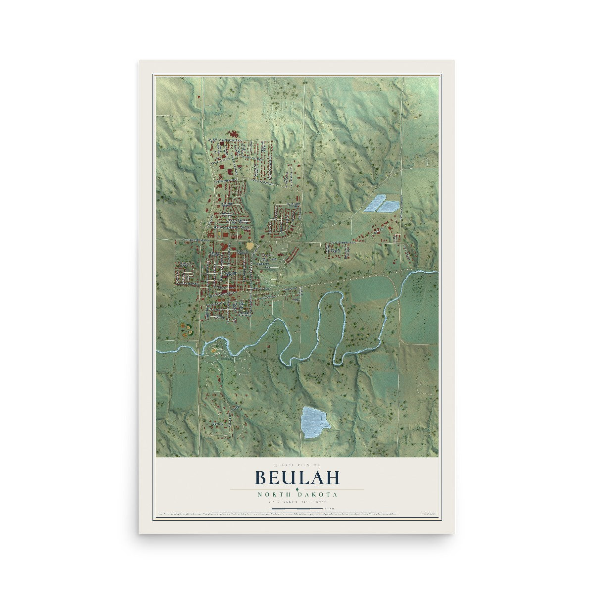Map of Beulah, North Dakota, 12 x 18 inch unframed archival matte print