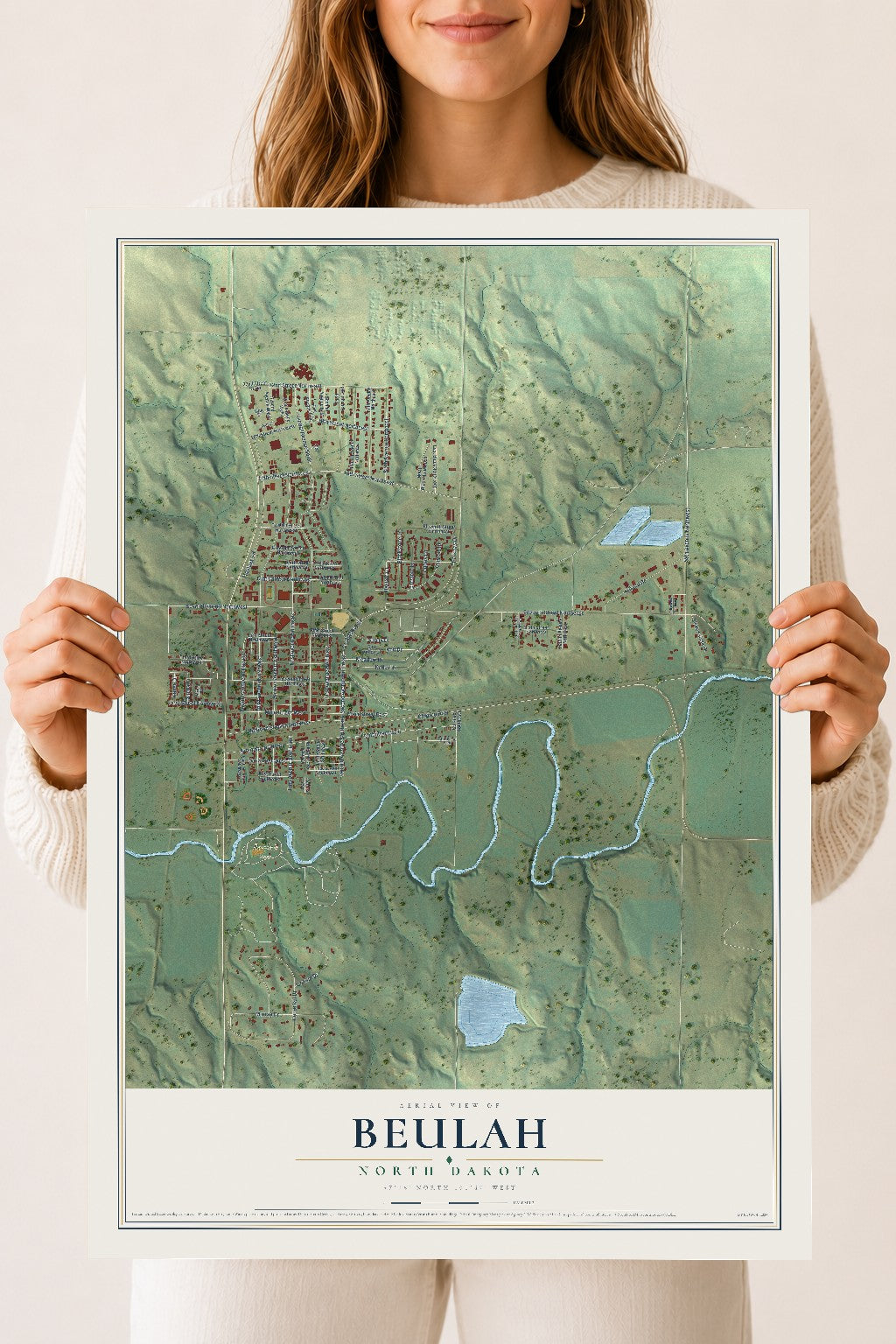 Map of Beulah, North Dakota, 18 x 24 inch unframed archival matte print